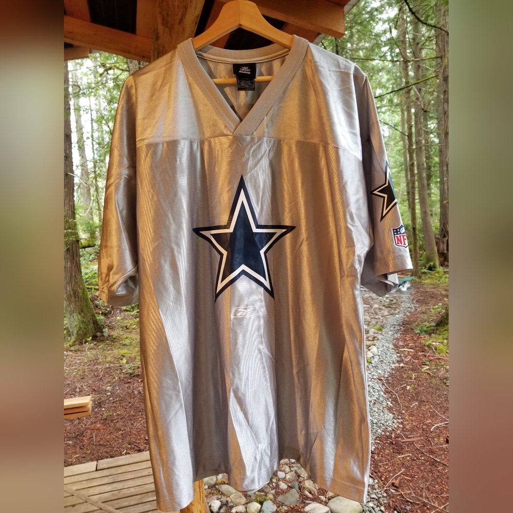 Football Jersey T Shirt Dallas Cowboys Silver Swingman NFL Reebok Large Vintage